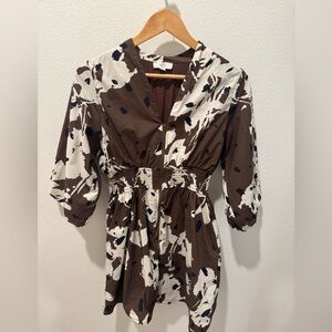 Brown and White Floral Dress